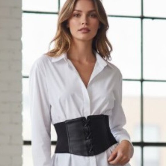 NEW VINTAGE NEWPORT NEWS LEATHER CORSET WIDE ELASTIC BELT SLIM HOURGLASS FIGURE main image 7